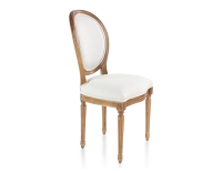 Antique Louis XVI style chair wood stained antique and natural beige fabric