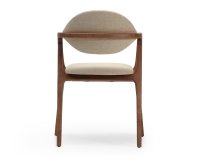 Chaise design avec accoudoirs bois teinte marron foncé et tissu taupe