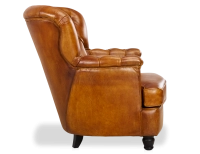 Fauteuil Chesterfield cuir cognac moyen dossier