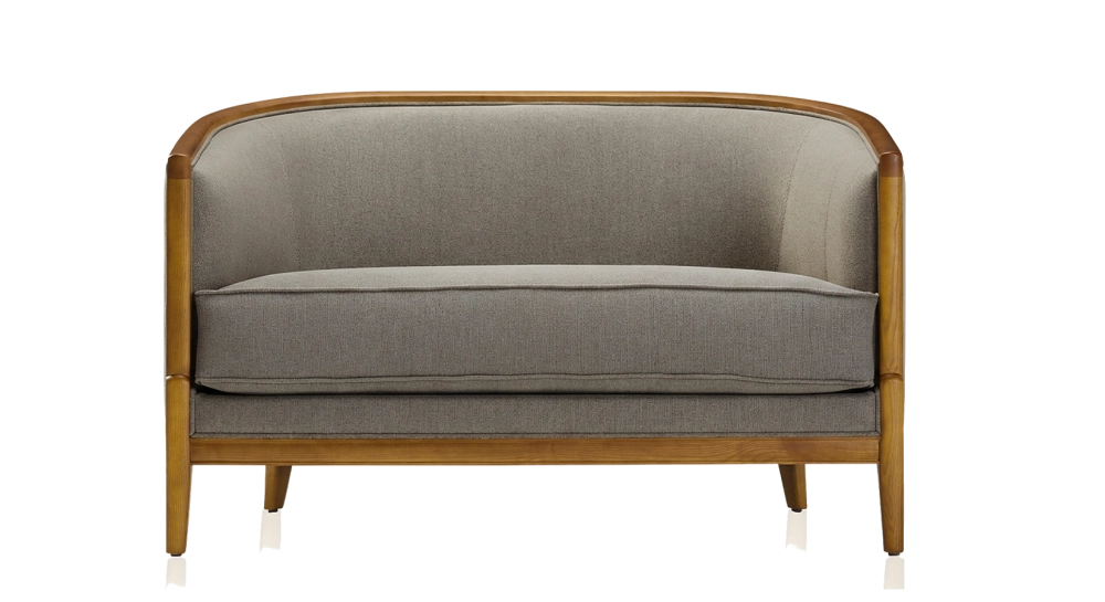 Antique 2 seater sofa cherry-stained wood and light grey fabric
