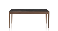 Table salle à manger en chêne et céramique 8 personnes avec bois teinte marron foncé et plateau céramique effet marbre noir 180x100 cm