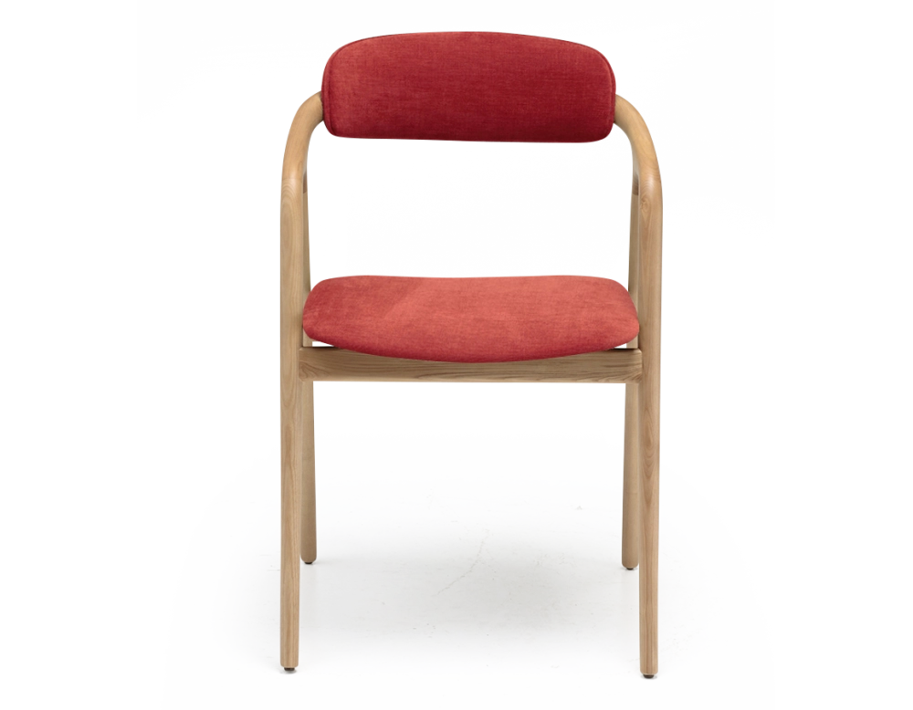 Silla escandinava madera tinte natural asiento tejido naranja quemado