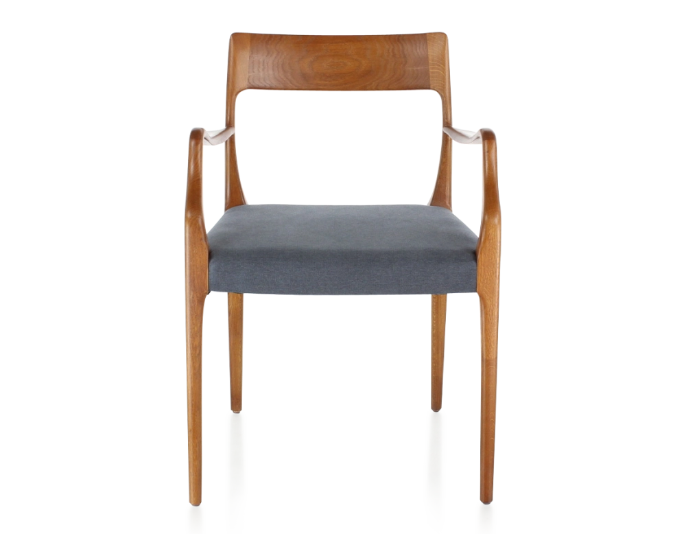 Scandinavian armchair with armrests cherry-stained wood, grey fabric seat