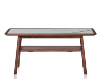 Table basse rectangulaire en noyer et céramique bois teinte naturelle plateau céramique effet marbre blanc 100x50 cm