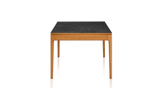 Table salle à manger 6 personnes en chêne et céramique avec bois teinte merisier et plateau céramique effet ardoise 140x90 cm