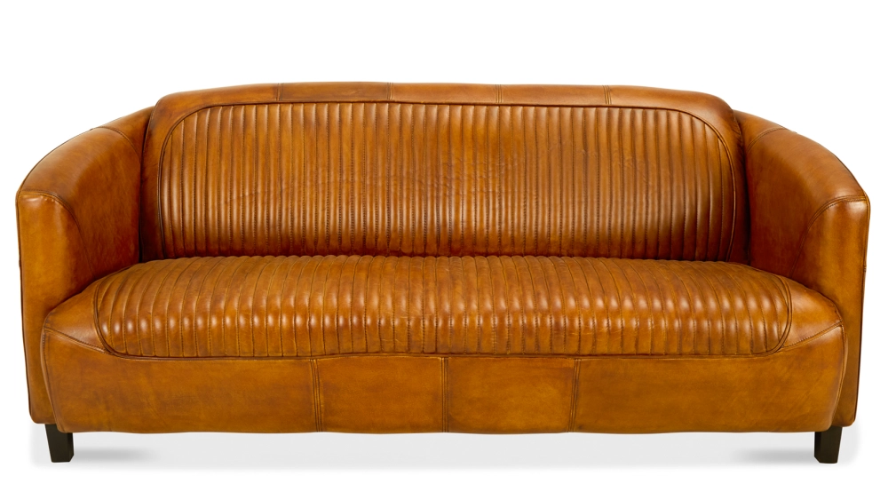 3 seater leather club sofa cognac