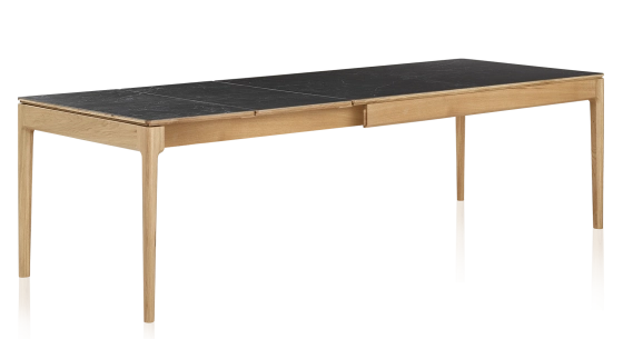 Table extensible 6 à 10 personnes en chêne et céramique allonges céramique avec bois teinte naturelle et plateau et allonges céramique effet ardoise 160x100 cm