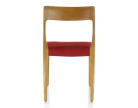 Chaise scandinave bois teinte merisier assise tissu bordeaux