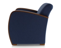 Fauteuil design bois teinte merisier et tissu bleu marine