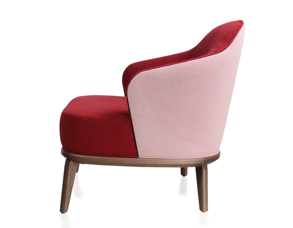 Sillón de diseño tejido burdeos y rosa empolvado