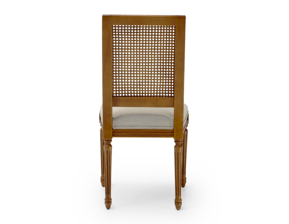 Louis XVI style antique chair cane back chair with natural beige fabric seat
