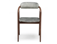 Chaise scandinave bois teinte noyer assise tissu velours gris bleu