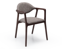 Chaise design avec accoudoirs bois teinte foncée et tissu chiné marron