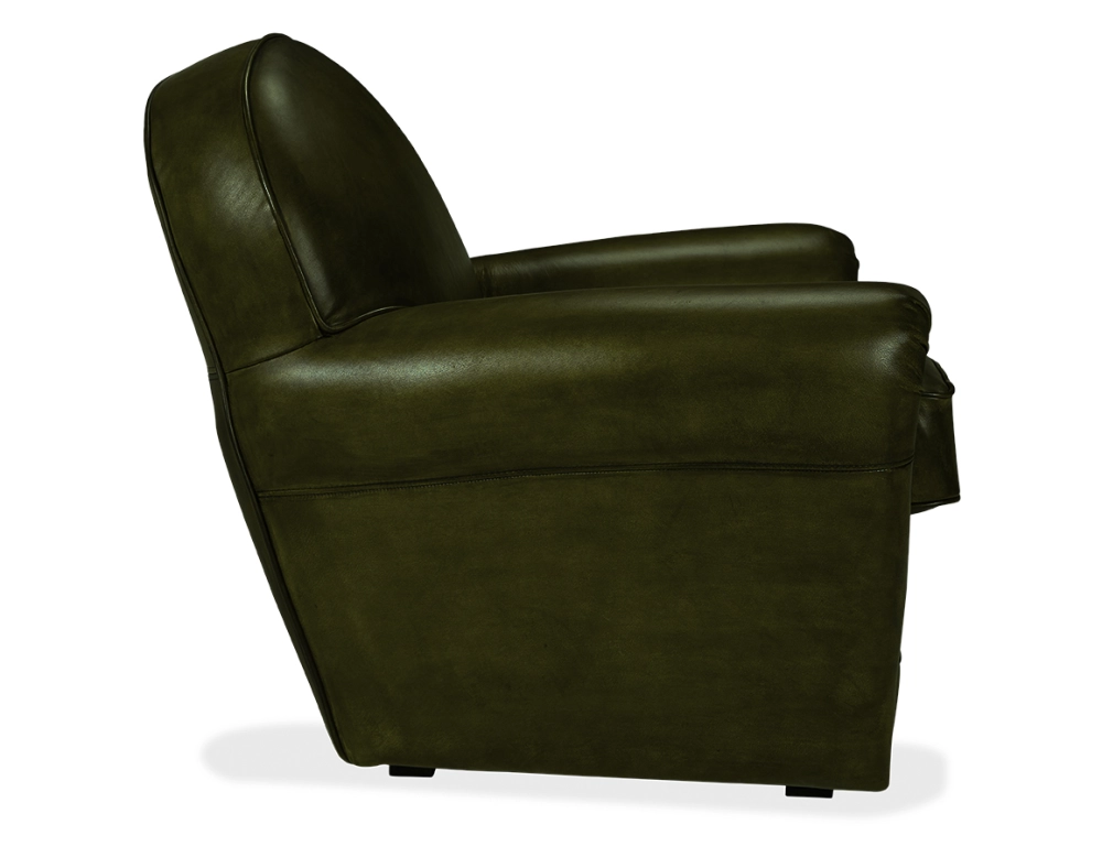 Fauteuil club cuir vert olive accoudoirs cloutés