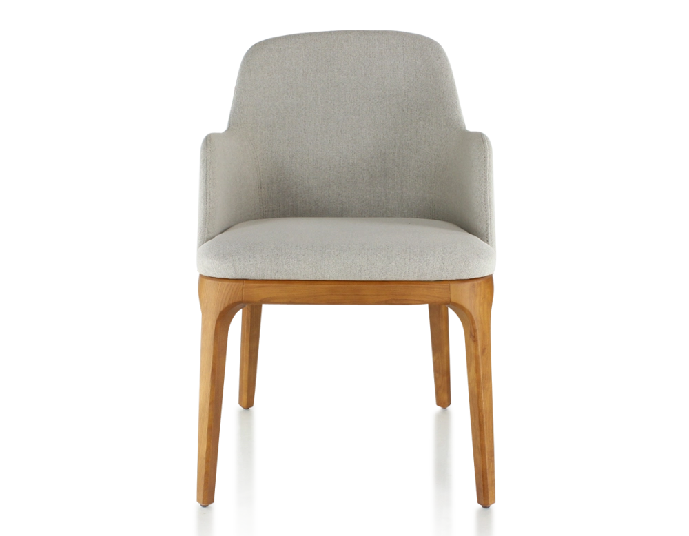 Chaise design avec accoudoirs bois teinte merisier et tissu beige naturel