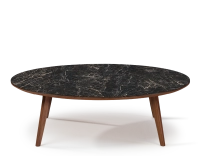 Table basse ronde F1 en noyer et céramique bois teinte naturelle plateau céramique effet marbre noir 100x100x30 cm