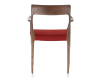 Chaise scandinave avec accoudoirs bois teinte marron foncé assise tissu bordeaux