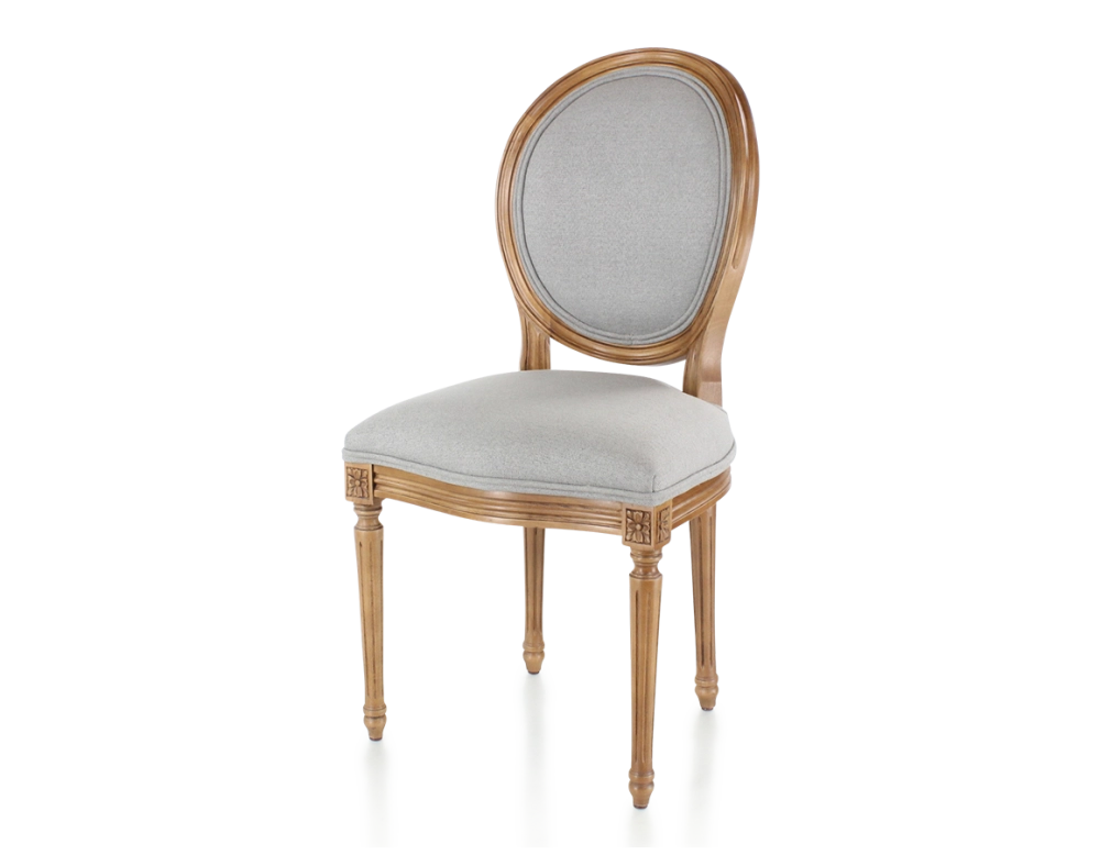Chaise ancienne style Louis XVI bois teinte ancienne et tissu gris clair