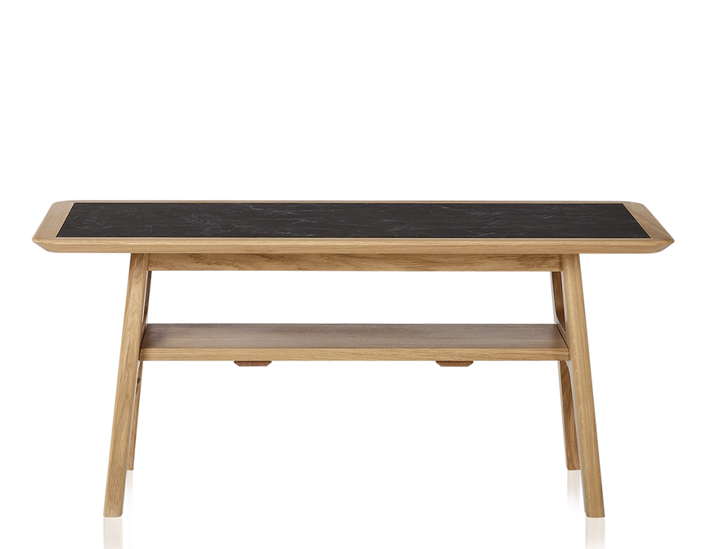 Rectangular coffee table in oak and ceramic with natural stained wood, slate effect ceramic top 100x50 cm