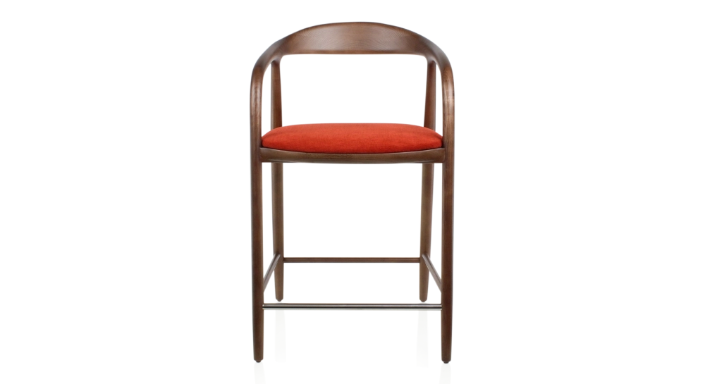 Tabouret de bar H60 cm bois teinte marron foncé et tissu orange brulé