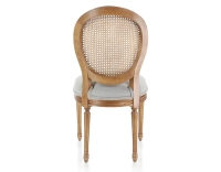 Silla antigua estilo Luis XVI madera tinte envejecido respaldo de rejilla asiento tejido gris claro