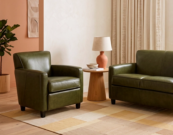Fauteuil club cuir vert olive