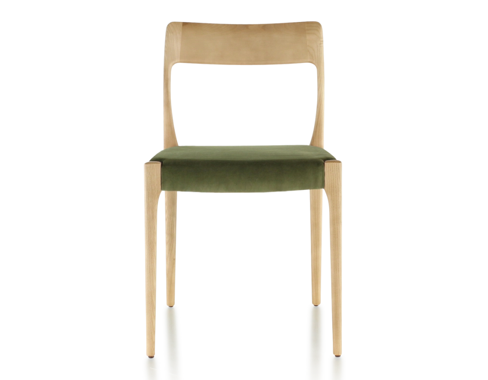 Chaise scandinave bois teinte naturelle assise tissu vert olive