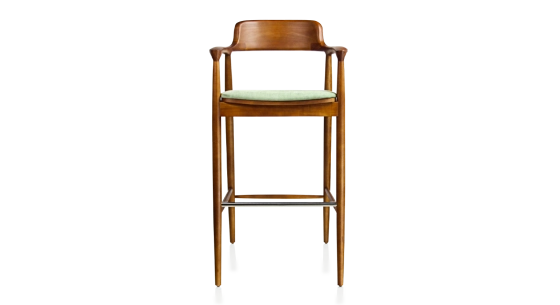Tabouret de bar h80 cm bois teinte merisier assise tissu vert