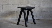 Design bar stool H65 cm natural wood finish with blue fabric seat
