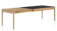 Table extensible 6 à 10 personnes en chêne et céramique allonges bois avec bois teinte naturelle et plateau céramique effet ardoise 140x90 cm
