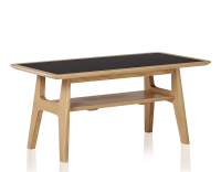 Table basse rectangulaire en chêne et céramique avec bois teinte naturelle plateau céramique noir unie 100x50 cm