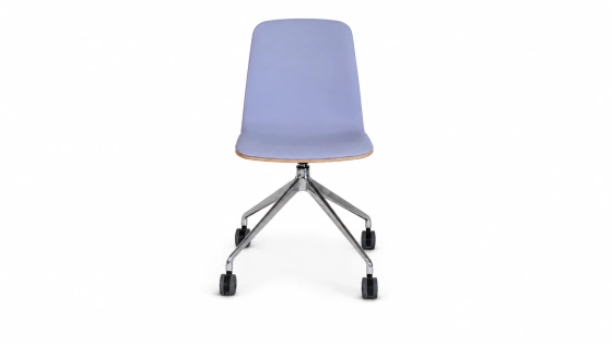 Chaise de bureau à roulettes dossier bois teinte naturelle assise en tissu mauve