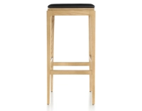 Tabouret de bar design H80 cm bois teinte naturelle assise cuir ébène