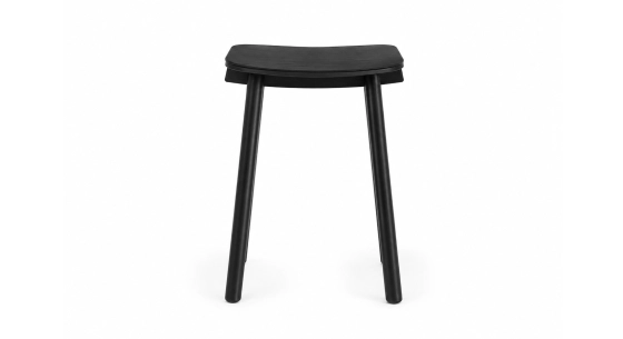 Tabouret en chêne tapissé H45 cm bois teinte noire assise tissu noir