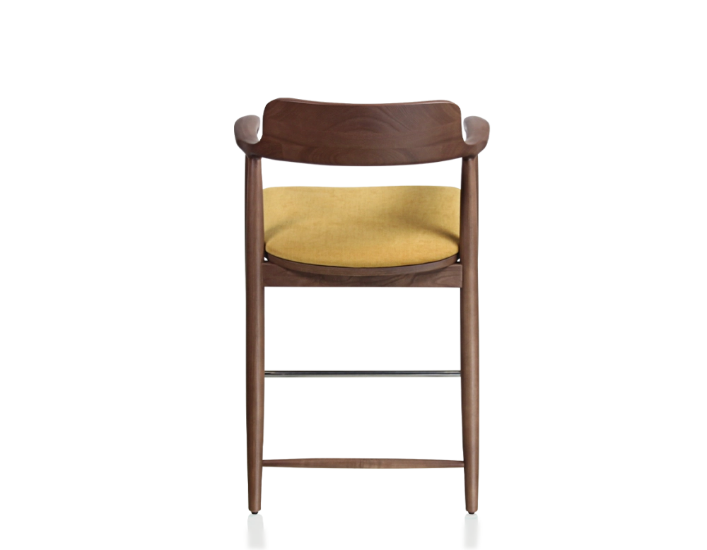 Tabouret de bar h60 cm bois teinte noyer assise tissu jaune