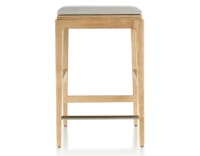 H60 cm designer bar stool natural stained wood seat natural beige fabric