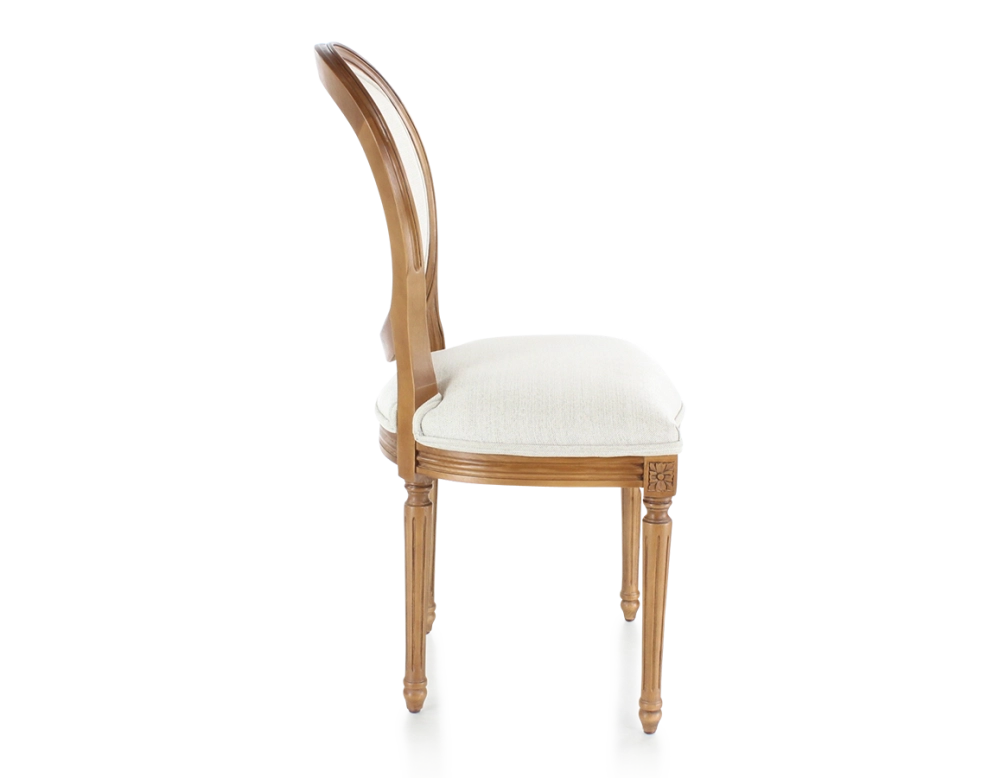 Chaise ancienne style Louis XVI bois teinte ancienne et tissu beige naturel