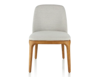 Chaise design bois teinte merisier et tissu beige naturel
