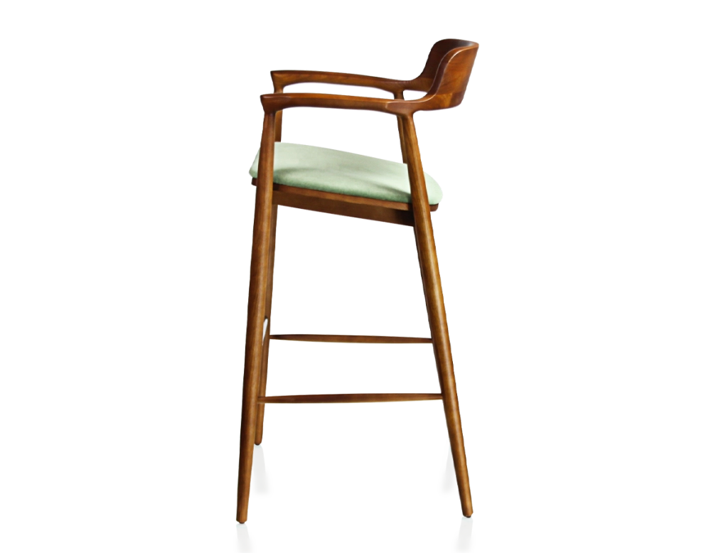 Bar stool h80 cm cherry-stained wood green fabric seat