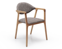 Chaise design avec accoudoirs bois teinte naturelle et tissu chiné marron