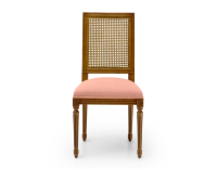 Louis XVI style antique chair cane back chair with coral pink fabric seat