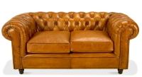Canapé Chesterfield cuir 2 places cognac accoudoirs cloutés