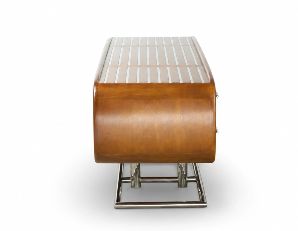 Mueble de TV marine métal et bois teinte merisier