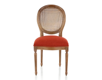 Chaise ancienne style Louis XVI bois teinte ancienne dossier canné assise tissu orange brulé