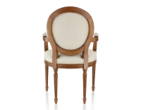 Antique Louis XVI style armchair with armrests wood stained in antique style and beige chevron fabric