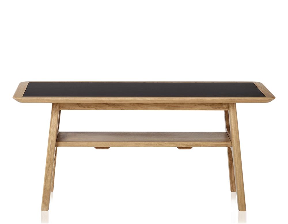 Table basse rectangulaire en chêne et céramique avec bois teinte naturelle plateau céramique noir unie 100x50 cm