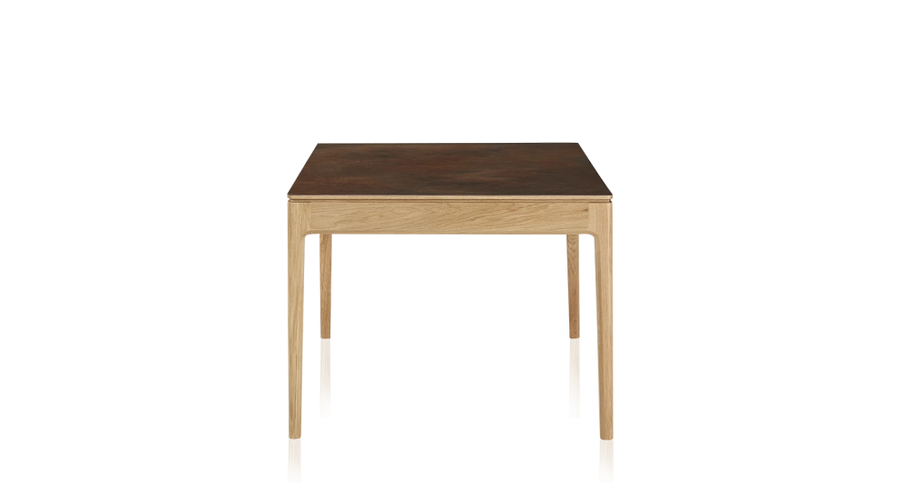 Table salle à manger en chêne et céramique 8 personnes avec bois teinte naturelle et plateau céramique brun oxydé 180x100 cm