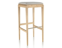 Tabouret de bar design H80 cm bois teinte naturelle assise tissu beige naturel