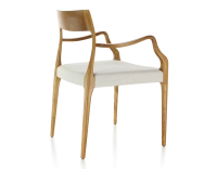 Chaise scandinave avec accoudoirs bois teinte merisier assise tissu beige naturel