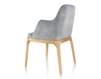 Chaise design avec accoudoirs bois teinte naturelle et tissu velours gris